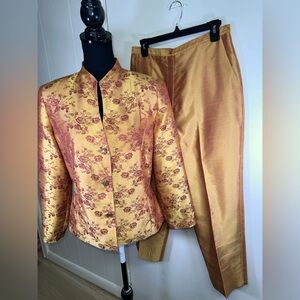 VINTAGE Gold Floral Brocade Jacket and Pants Set
